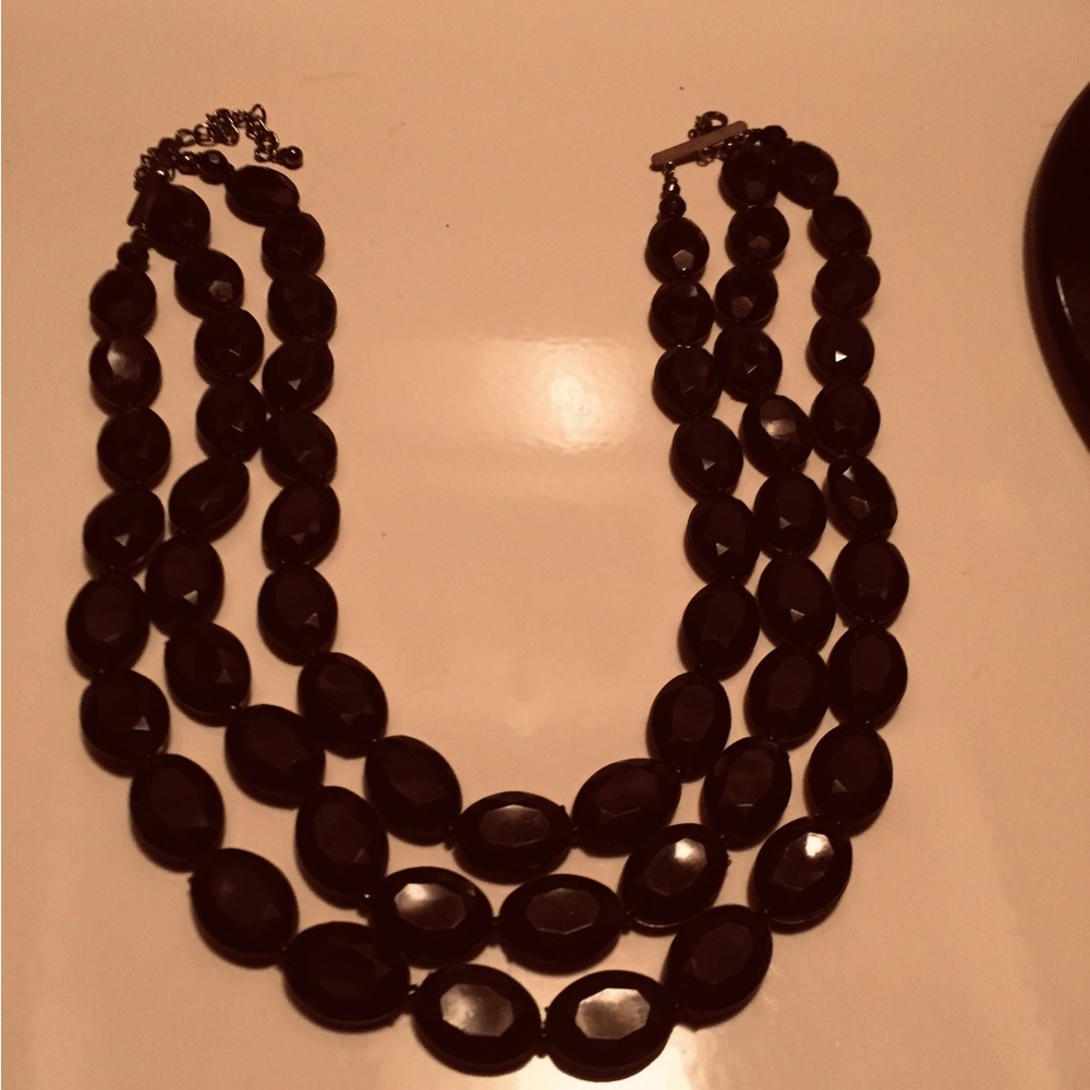 Shiny black, triple strand necklace